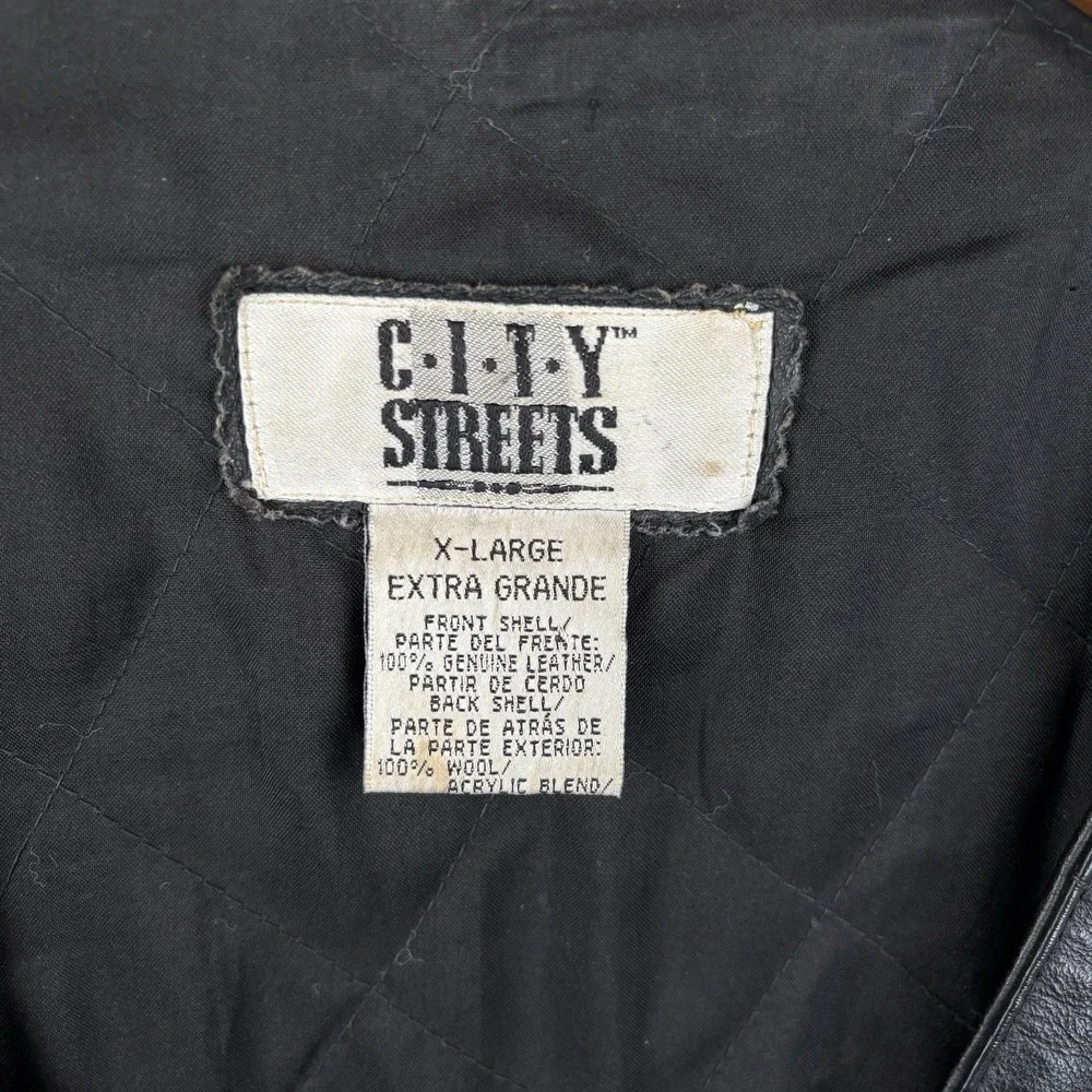 Vintage Leather Wool Vest Mens XL Black Full Zip Waistcoat Zip‎ Pockets 90s